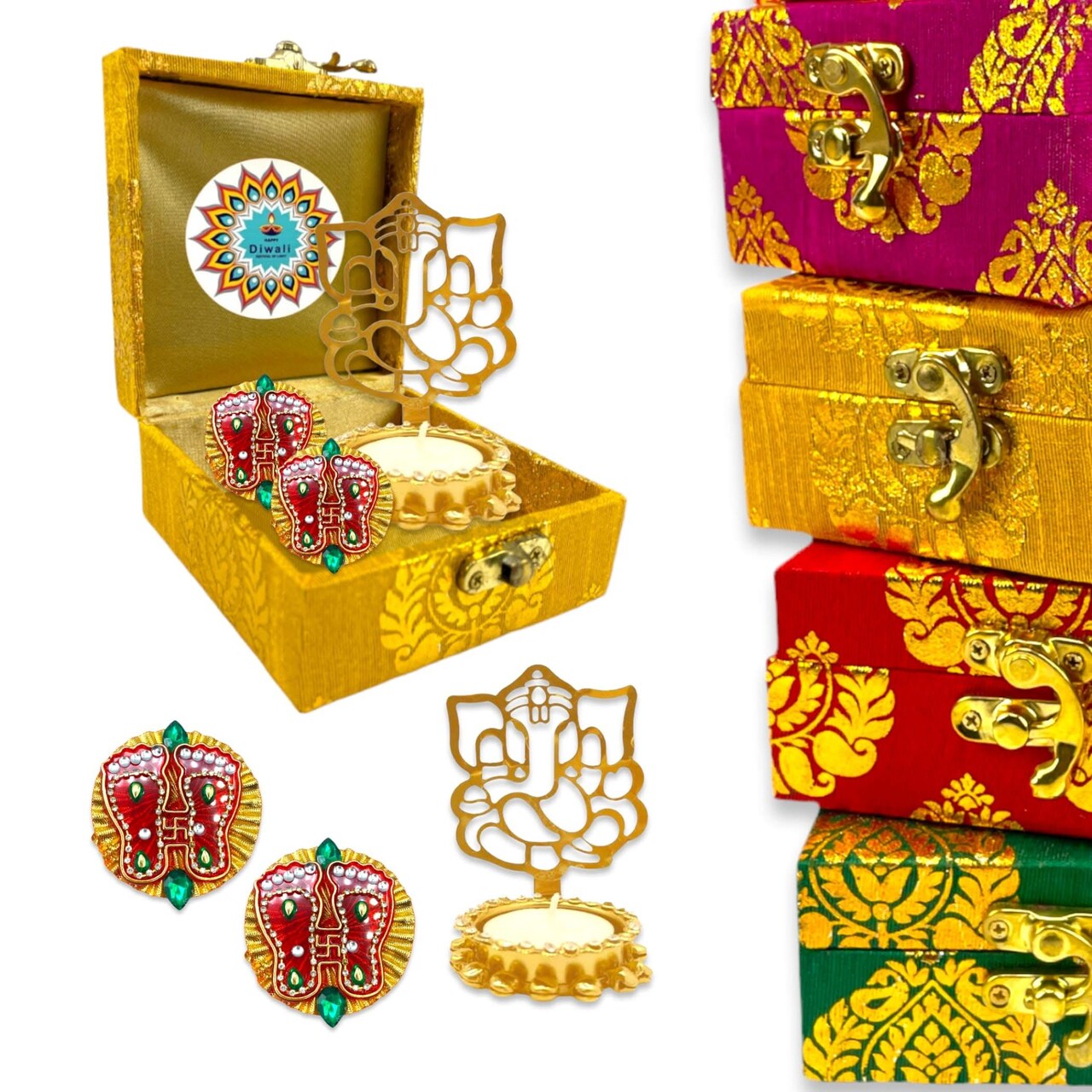 Personalized Candle Holder Diwali Gifts Boxes Indian Festival Handmade Home Decoration Housewarming Mandir Pujan Pooja Return Gifts Items Office Decor Gift Hamper Basket - Corporate Gift